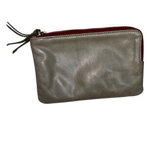 steven allen khaki leather striped lining zipper pouch pockets wallet bag